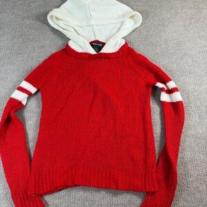 Wet Seal Red Sweater with White Hood 1363